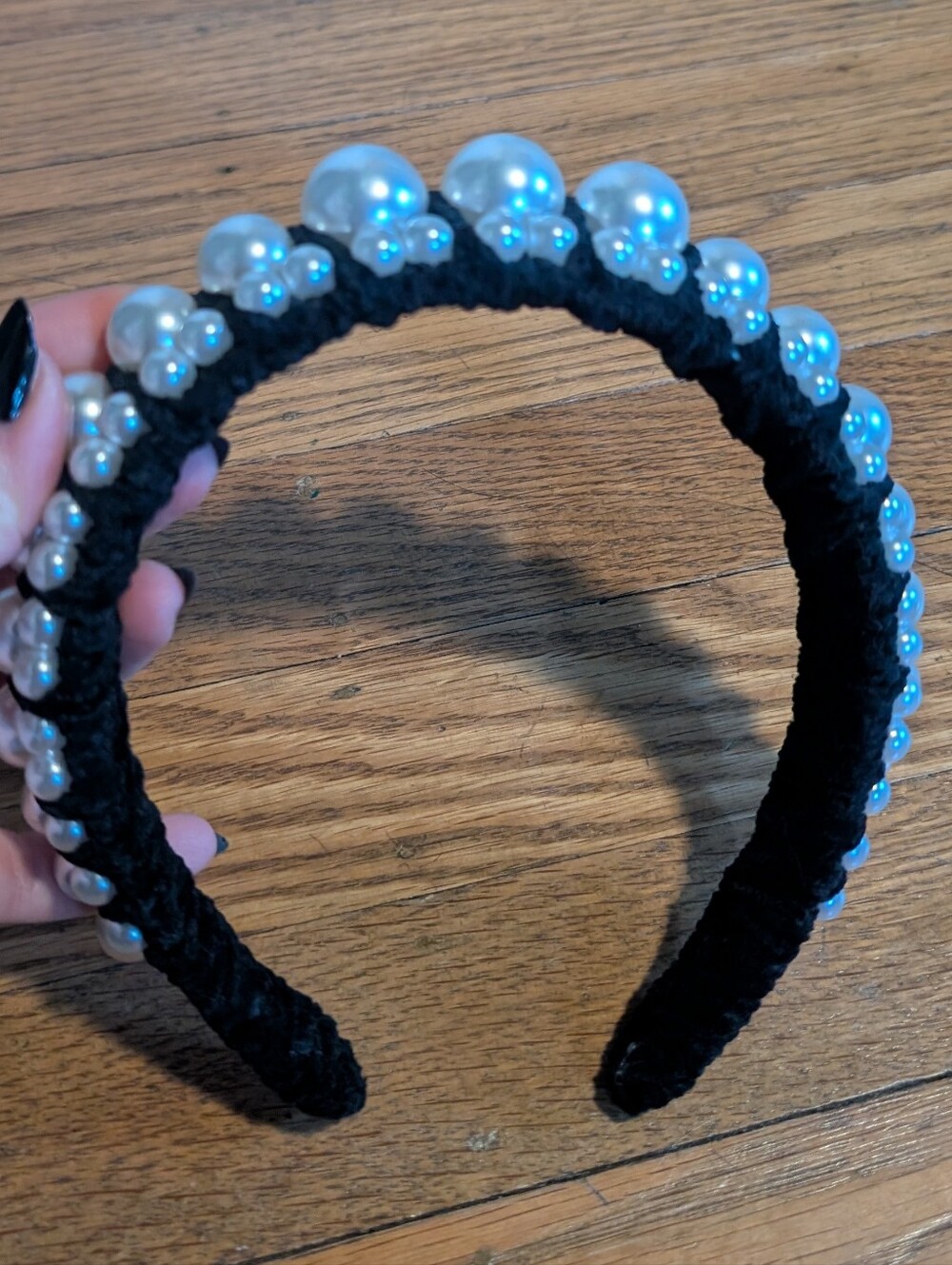 Pearl-Embellished Black Tiara Headband